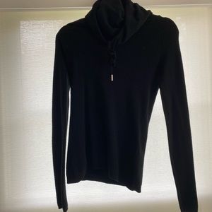 Black Fitted Cowl Neck Stringed Hoodie
